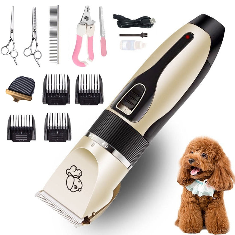 Cão clipper máquina e aparador de cortes de cabelo do seu bichinho, conjunto sem fio recarregável profissional. para bem estar do seu filhote