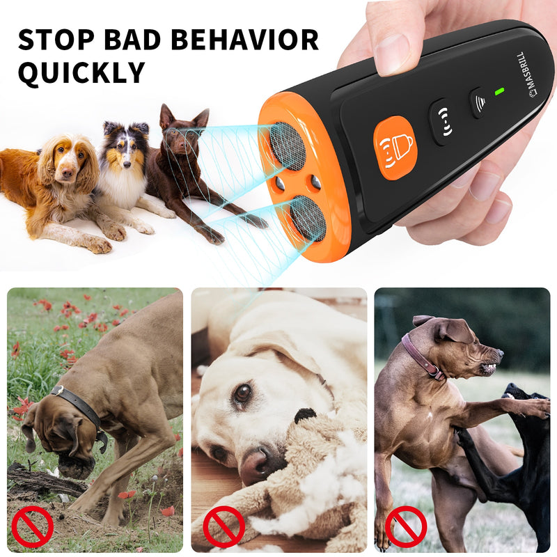 Masbrill repelente de cão nenhum cão ruído anti dispositivo de latido ultra-sônica dispositivos de dissuasão de casca de cachorro treinamento 3 modos usb recarregável